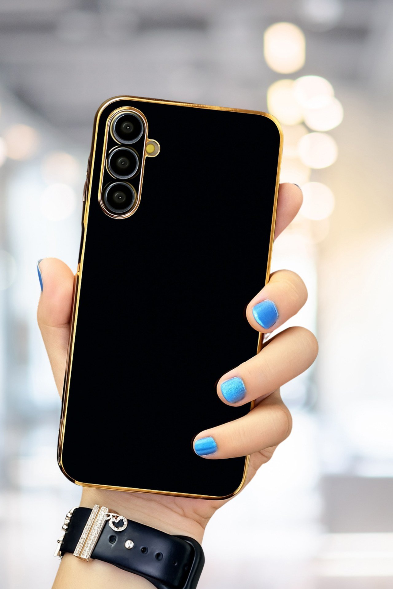 Samsung Galaxy A54 Kılıf Gold Electroplate Kenar Parlak Silikon Şanzelize Telefon Kapak