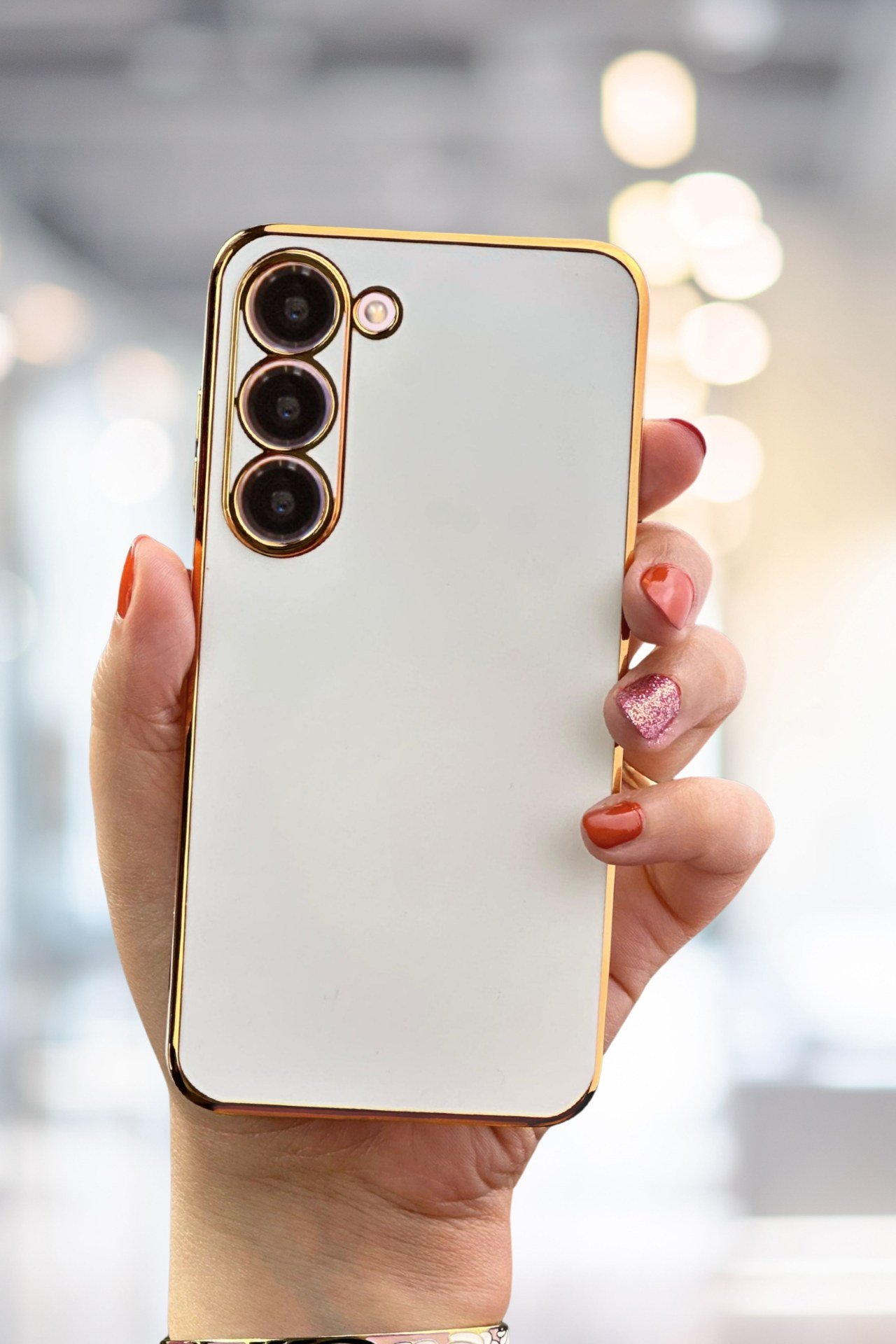 Samsung Galaxy S23 Kılıf Gold Electroplate Kenar Parlak Silikon Şanzelize Telefon Kapak