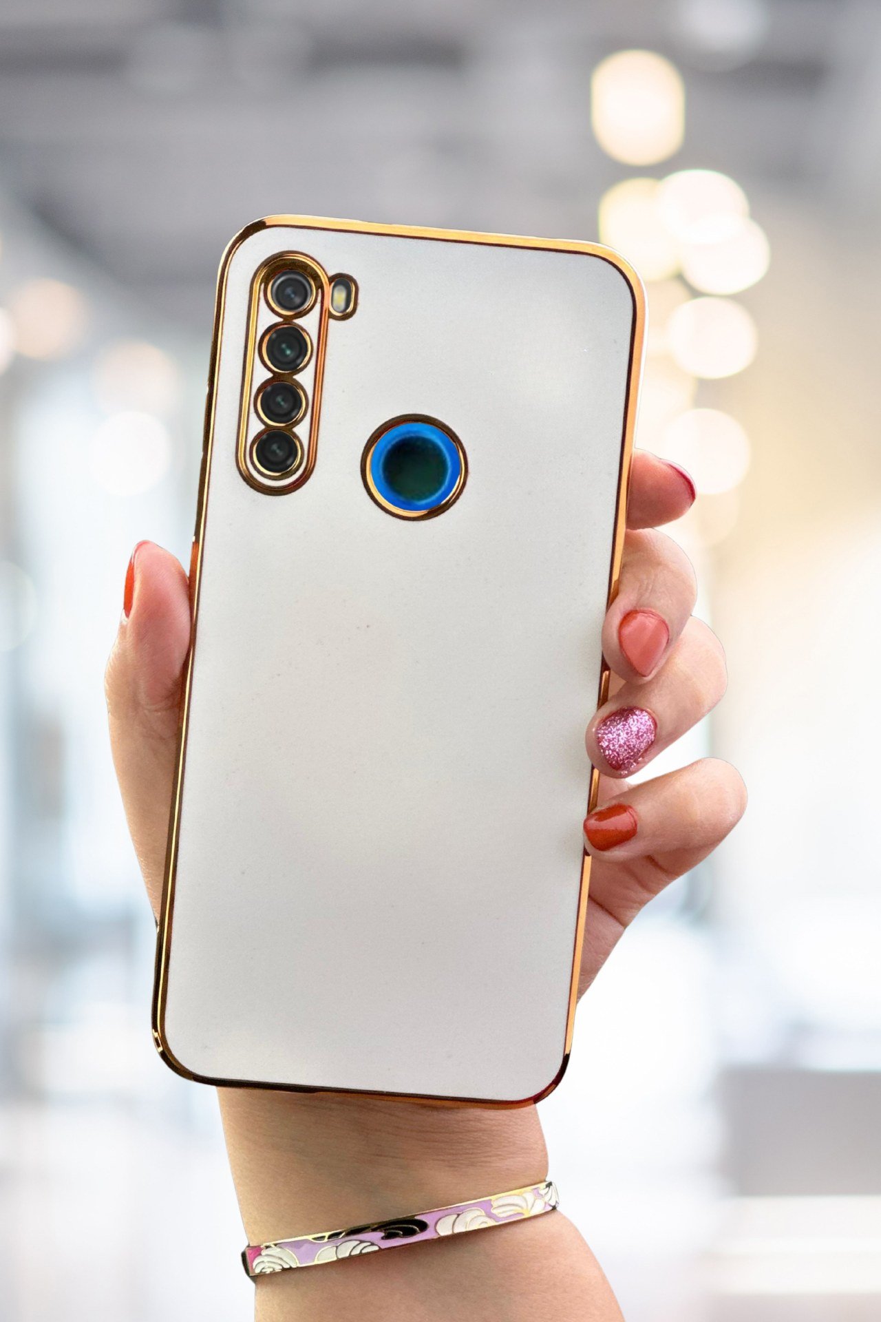 Redmi Note 8 Kılıf Gold Electroplate Kenar Parlak Silikon Şanzelize Telefon Kapak