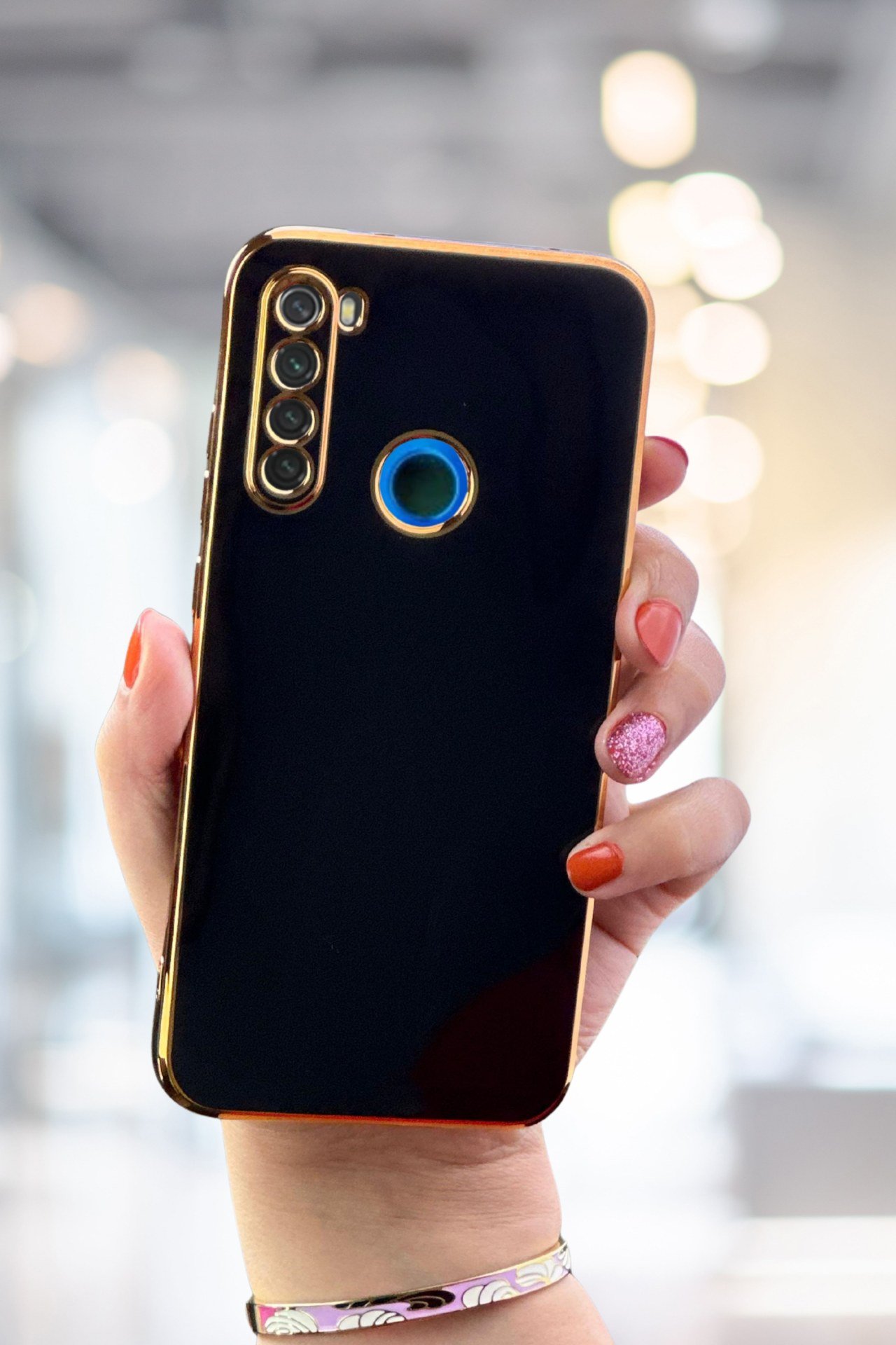 Redmi Note 8 Kılıf Gold Electroplate Kenar Parlak Silikon Şanzelize Telefon Kapak
