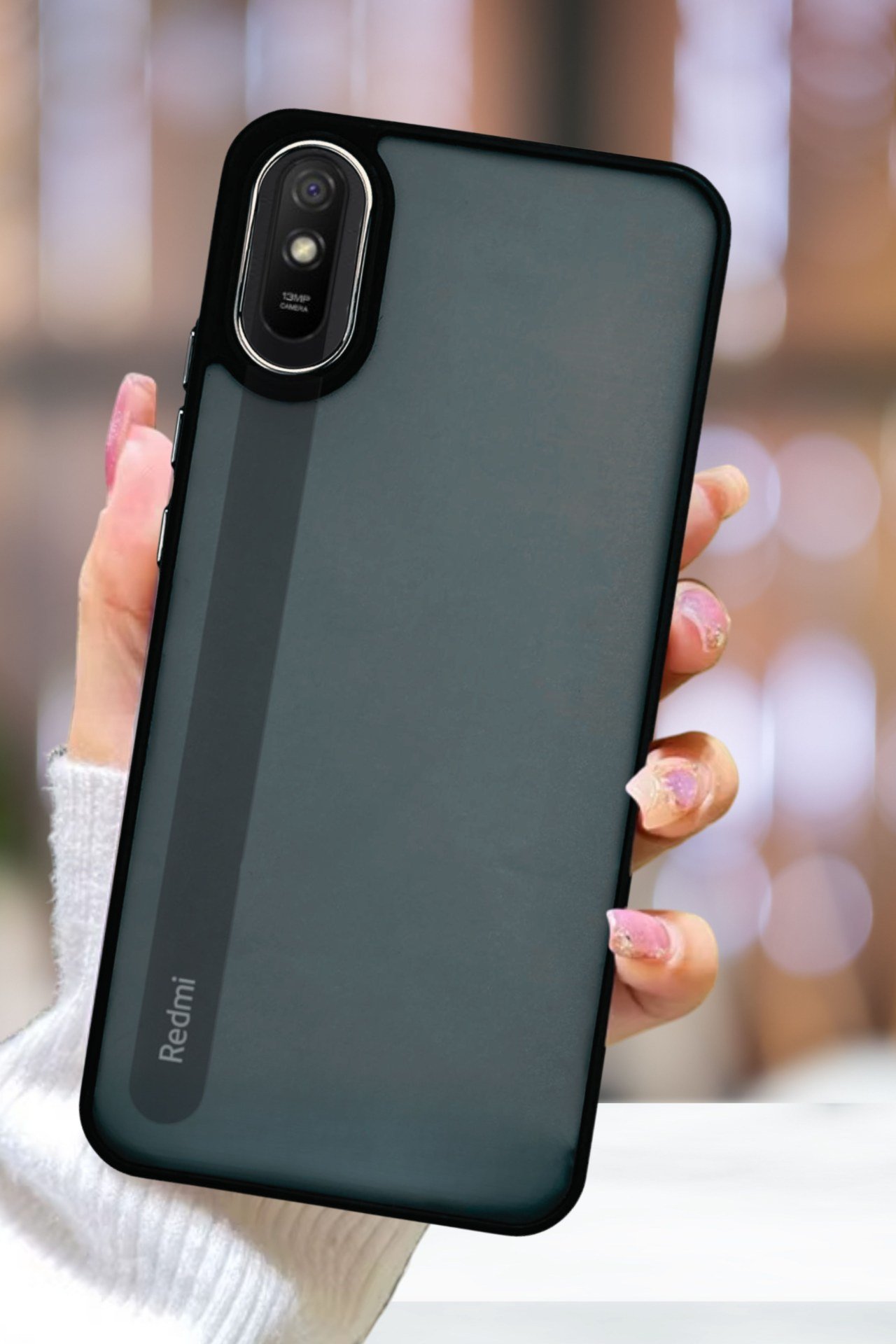 Xiaomi Redmi 9A Kılıf Metal Çerçeve Hassas Butonlu Renkli Buzlu Şeffaf Transparan Kapak