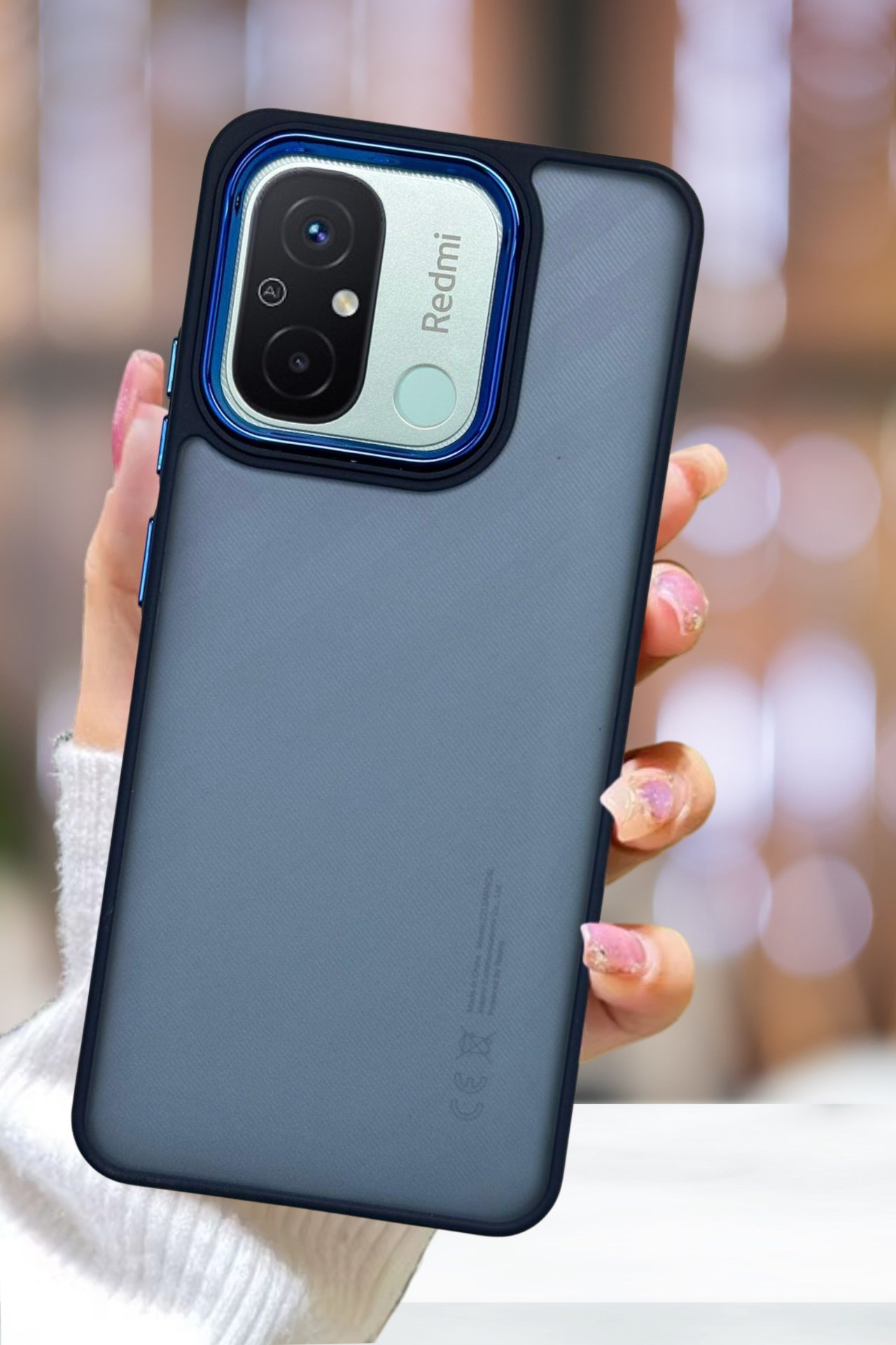 Xiaomi Redmi 12C Kılıf Metal Çerçeve Hassas Butonlu Renkli Buzlu Şeffaf Transparan Kapak