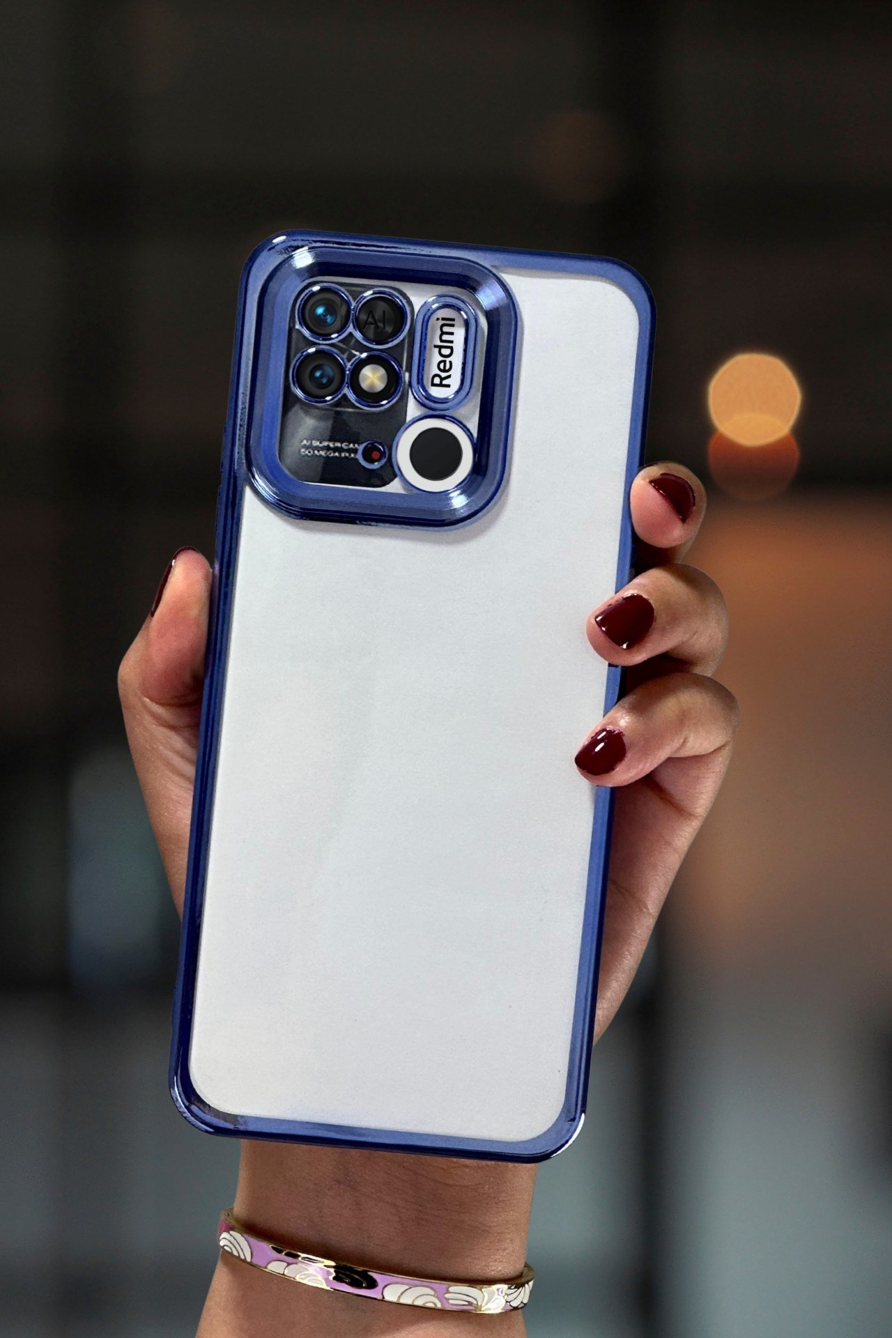 Redmi 10C Kılıf Kamera Lens Korumalı Şeffaf Kenarları Renkli Logo Gösteren Parlak Kapak