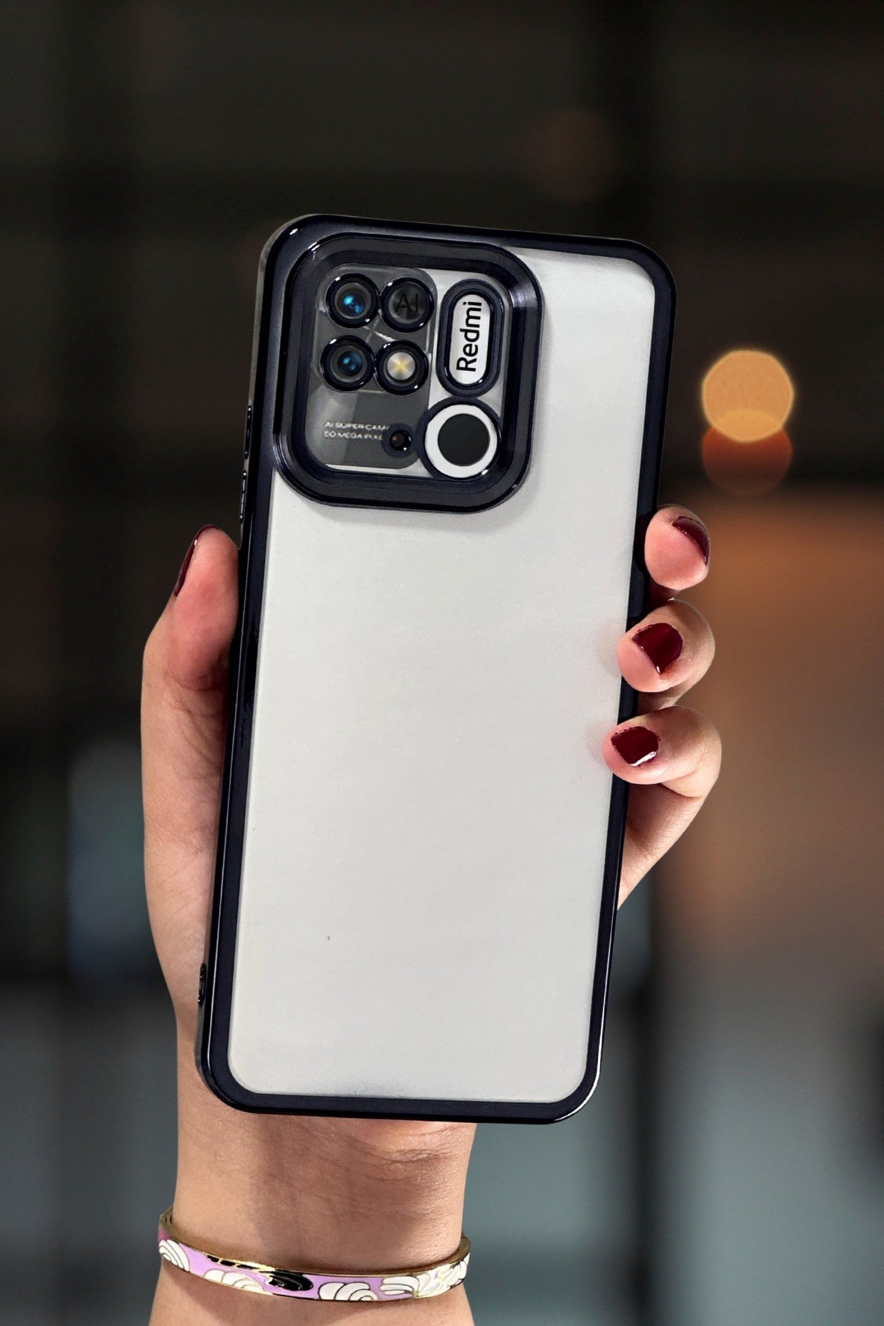 Redmi 10C Kılıf Kamera Lens Korumalı Şeffaf Kenarları Renkli Logo Gösteren Parlak Kapak
